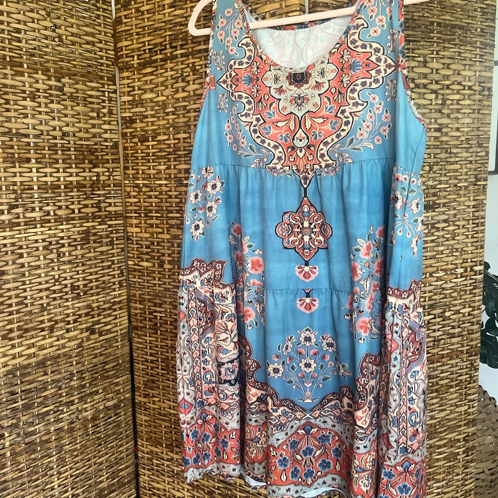 Bohemian Blue and Orange Sleeveless Dress